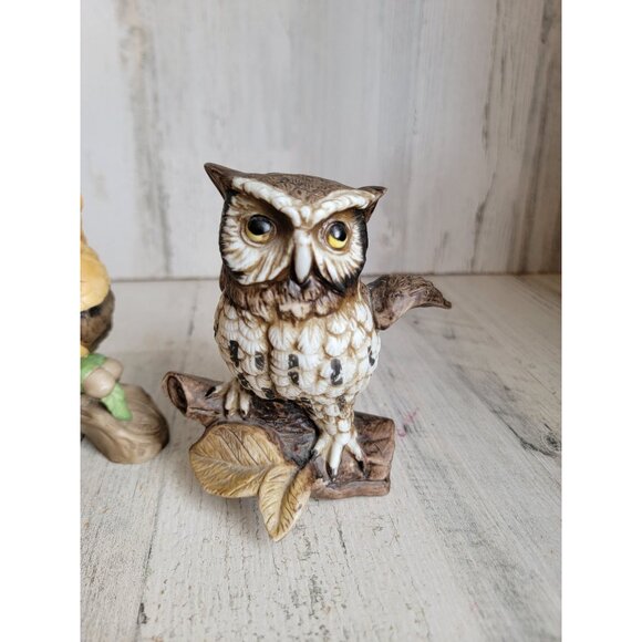 Vintage owl branch pear bird set ceramic home decor figure - Picture 3 of 7